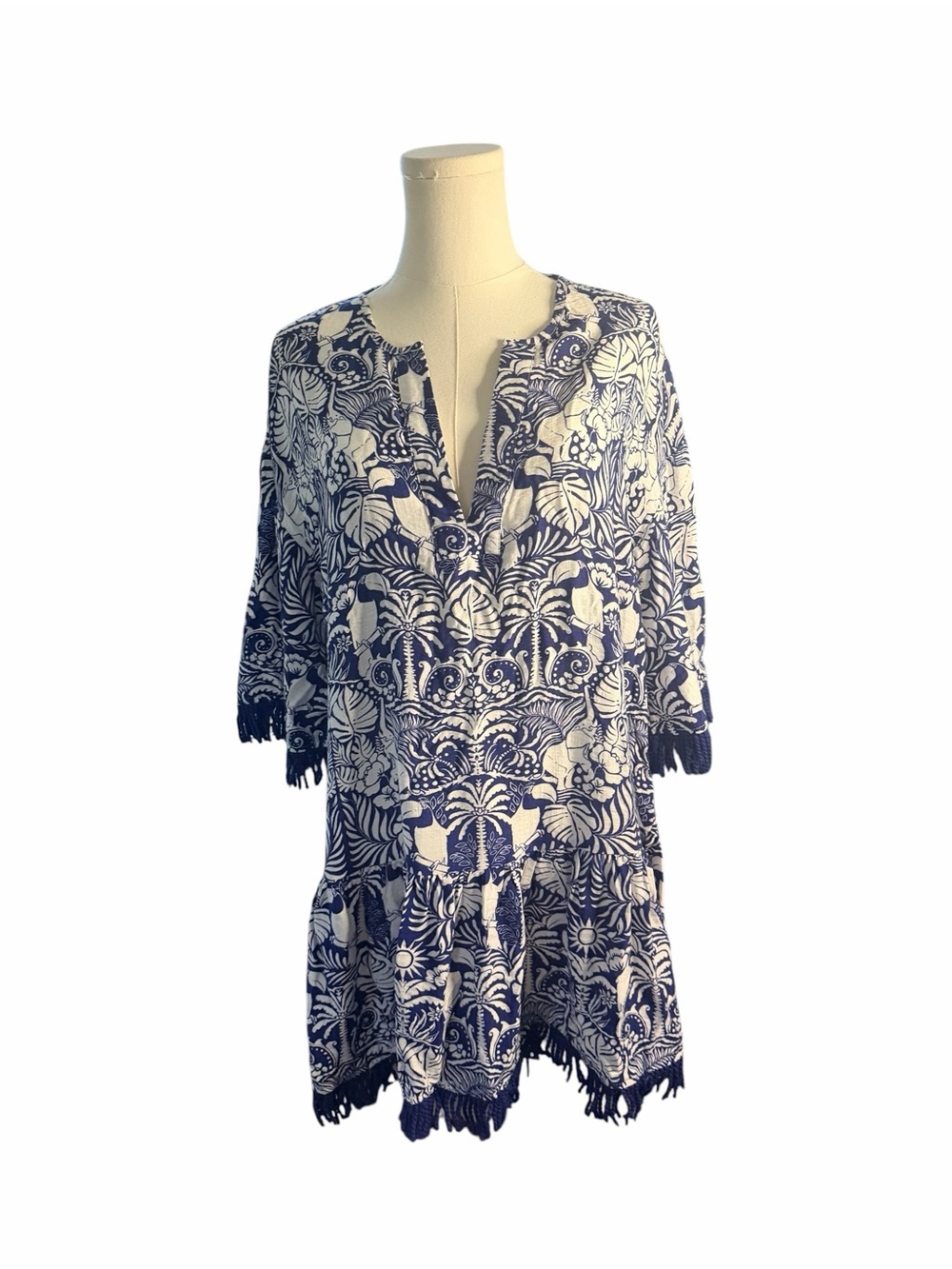 The White Lotus x Aqua Swim Tropical Fringe Tunic Coverup Dress Small